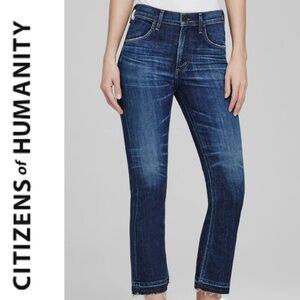 Citizens of Humanity Drew Frayhigh Crop Flare Dark Wash Made in USA Jeans
